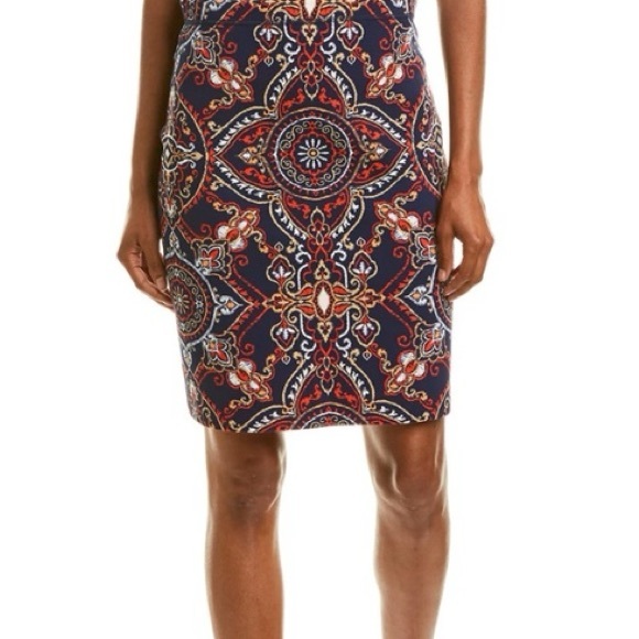 J. McLaughlin Neoprene Stretch Reversible Halle Pencil Printed Skirt NWOT Size L - Picture 2 of 8